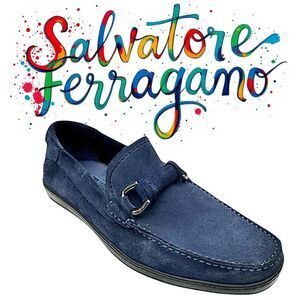 Salvatore Ferragamo Blue Suede Loafers Men’s Size 9 2E Wide Italy Luxury